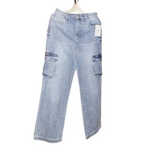 Juicy Couture Cargo Jeans Women 9/29 Light Blue New Wide Leg High Rise Y2K Denim
